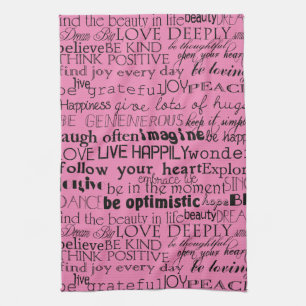 Black Pink Inspirational Words Kitchen Towel
