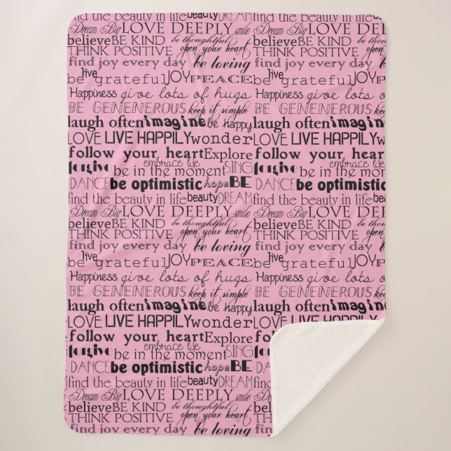 Black Pink Inspirational Words Sherpa Blanket (Front)