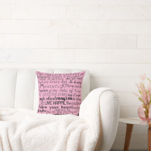Black Pink Inspirational Words Throw Pillow