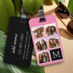 Black Pink Instagram 5 Photo Collage Monogram Luggage Tag<br><div class="desc">Background includes an optional chevron Pattern - Use five square photos to create a unique and personal gift. If you need to adjust the pictures,  click on the customize tool to make changes.</div>