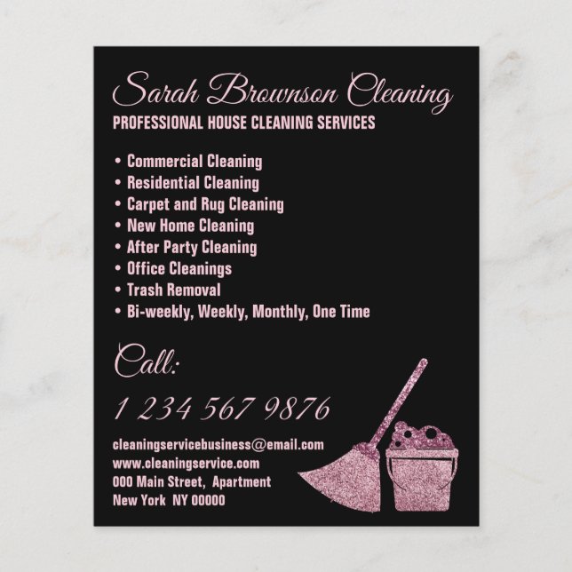 Black Pink Janitorial Maid House Cleaning Flyer (Front)
