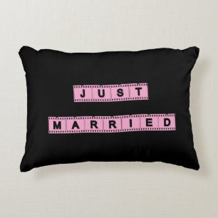 Black Pink Just Married Decorative Pillow