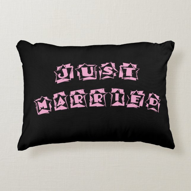 Black Pink Just Married Decorative Pillow (Front)