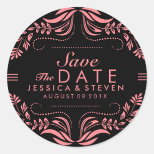 Black & Pink Lace Save The Date Sticker
