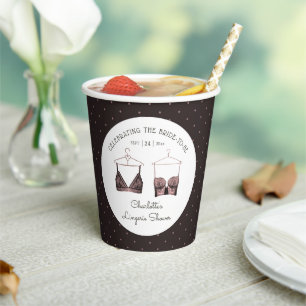 Black Pink Lace Watercolor Lingerie Bridal Show Paper Cups