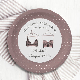 Black Pink Lace Watercolor Lingerie Bridal Shower Paper Plate