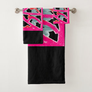 Black pink large patterns fabulous designed shower bath towel set