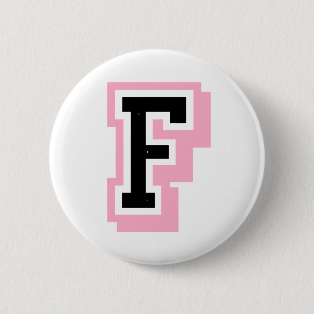 black pink Letter F 2 Inch Round Button (Front)