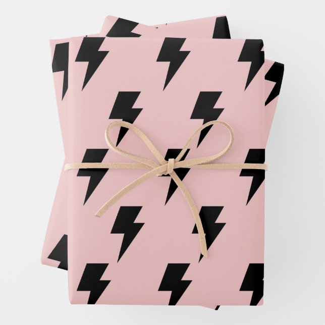Black Pink Lightning Y2K Indie Bold Gifts Wrapping Paper Sheet (In situ)