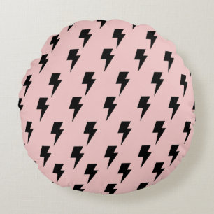 Black Pink Lightning Y2K Indie Stylish Comfort Round Pillow