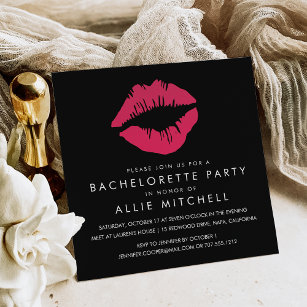Black & Pink Lips Bachelorette Party Invitation