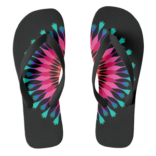 Black/Pink Lotus Flower Flip Flops (Footbed)