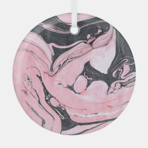 Black Pink Marble: Abstract Art Glass Ornament