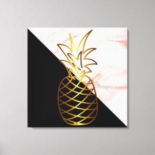 Black Pink Marble gold Pineapple Canvas Print