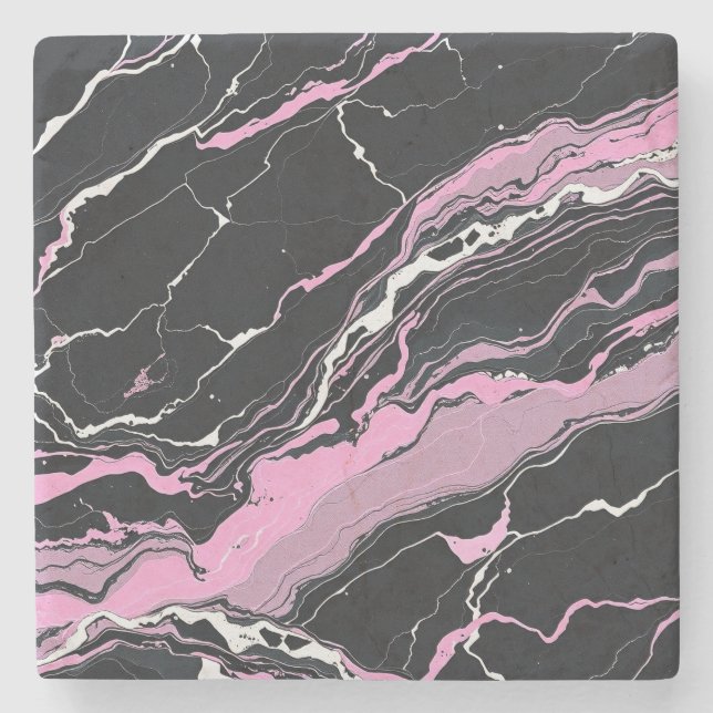 Black & Pink Marble Stone Coaster (Front)