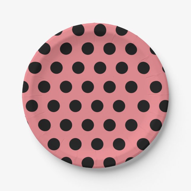 Black & Pink Medium Sized Polka Dot Chic Paper Plate (Front)