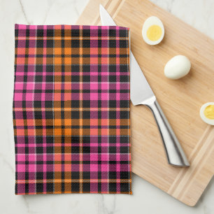 Black Pink Orange Plaid Tartan Design Kitchen Towel