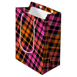 Black Pink Orange Plaid Tartan Design Medium Gift Bag