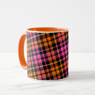 Black Pink Orange Plaid Tartan Design  Mug