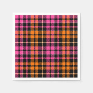 Black Pink Orange Plaid Tartan Design  Napkin