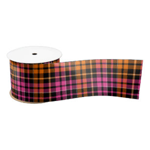 Black Pink Orange Plaid Tartan Design  Satin Ribbon
