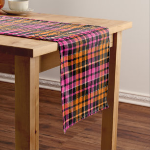 Black Pink Orange Plaid Tartan Design  Short Table Runner