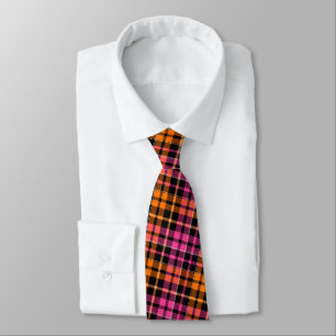 Black Pink Orange Plaid Tartan Design Tie