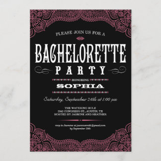 Black & Pink Paisley Bachelorette Party Invitation