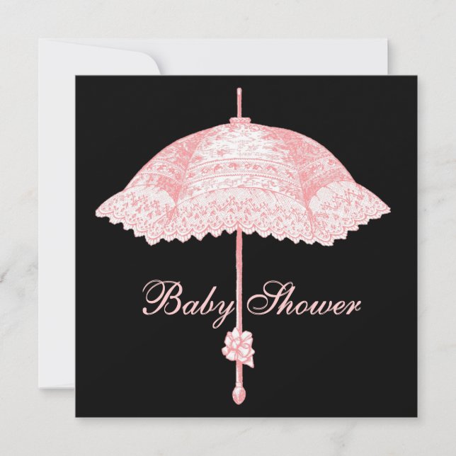 Black Pink Parasol Umbrella Baby Girl Shower Invitation (Front)