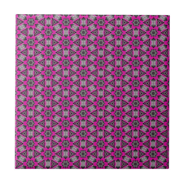 Black Pink Pattern Ceramic Tile - Choose Colours (Front)