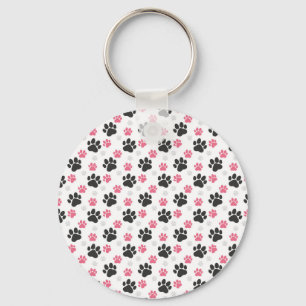 Black Pink Paw Print Dog Owner Puppy Lover Pets Keychain