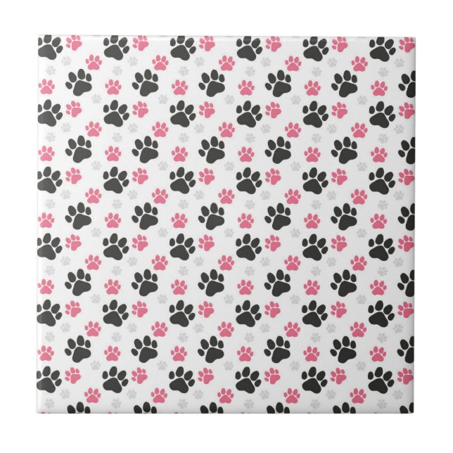Black Pink Paw Print Dog Owner Puppy Lover Pets Tile (Front)