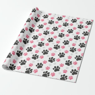 Black Pink Paw Print Dog Owner Puppy Lover Pets Wrapping Paper