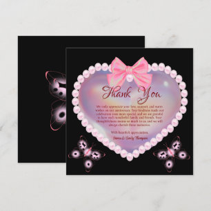Black & Pink Pearl Wedding Anniversary Butterflies Thank You Card