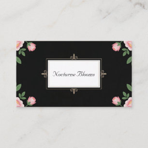 Black Pink Peony Floral Gold Scroll Business Card