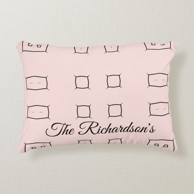 Black Pink Personalized Geometric Minimal Bedding Accent Pillow (Front)
