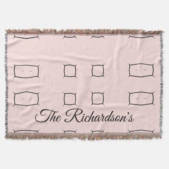 Black Pink Personalized Geometric Minimal Bedding Throw Blanket (Front)