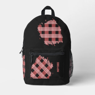 Black, Pink Plaid Patches, Name  Printed Backpack