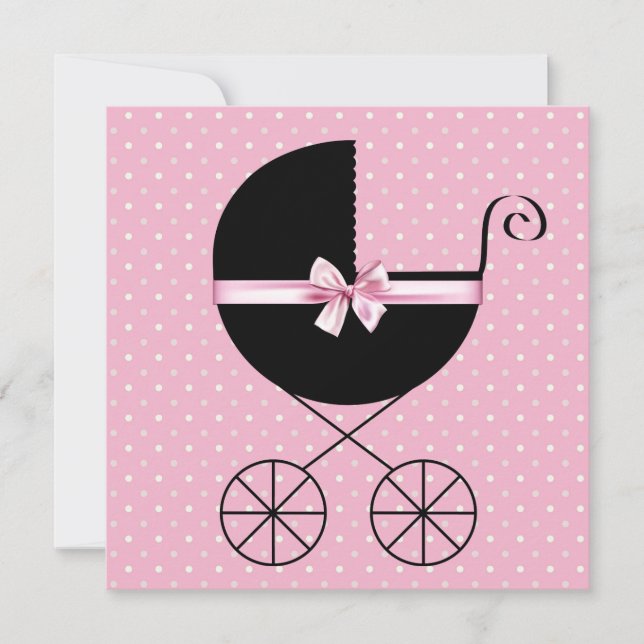 Black Pink Polka Dot Baby Shower Invitation (Front)