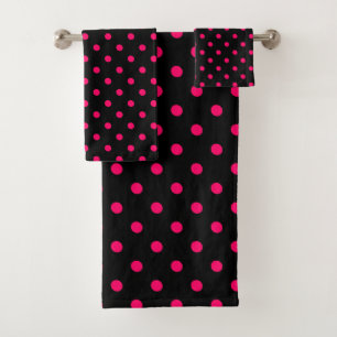 Black Pink Polka Dot Bath Towel Set