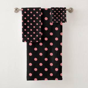 Black Pink Polka Dot Bath Towel Set