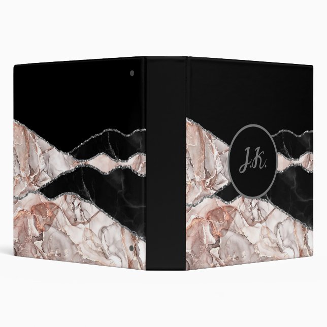 Black Pink Professional Marble Agate Glam Initial Binder (Background)