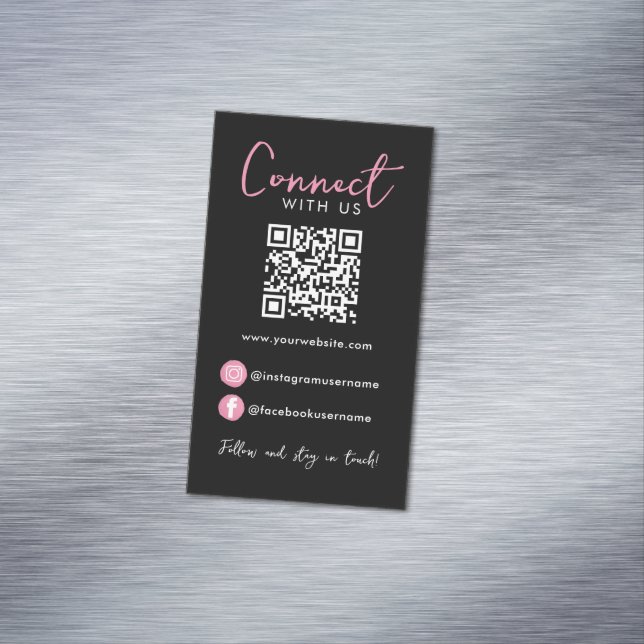 Black Pink Professional QR Code Connect With Us Magnetic Business Card (In Situ)