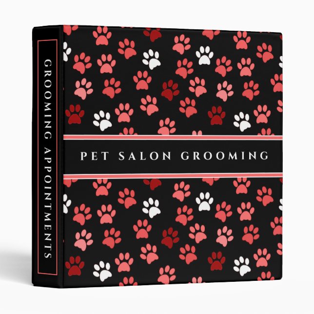 Black & Pink Puppy Dog Paw Prints | Pet Care Binder (Front/Spine)