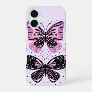 Black, Pink, Purple Butterflies  iPhone 16 Case