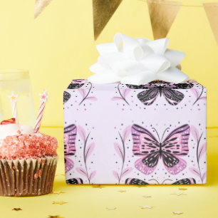 Black, Pink, Purple Butterflies Wrapping Paper