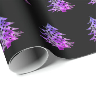Black Pink Purple Christmas Tree Pattern Add Name Wrapping Paper