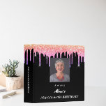 Black pink purple drips photo birthday binder<br><div class="desc">Black background decorated with pink,  purple and gold drips.  Personalize and add photo and a name.
Spine: add your own text 

Back: add a 2nd photo and text.  (or use the same as the front)</div>
