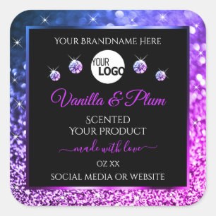Black Pink Purple Glitter Stars Logo Product Label