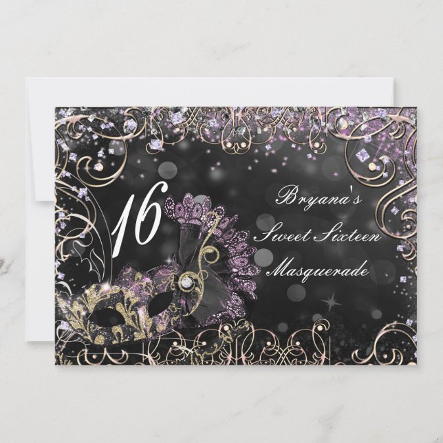 Black & Pink Purple Masquerade Costume Mask Party Invitation (Front)